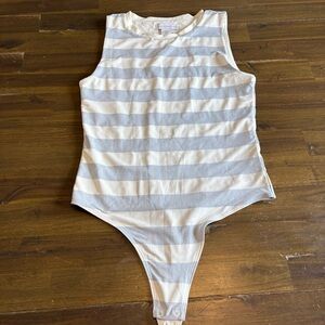 House of Harlow 1960 Blue & White Striped Bodysuit Stretchy Soft Sleeveless Tank